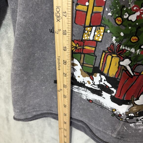 Ali Miles Women L Winter Dogs Print Top Christmas Tree Sweater 3/4 Sleeves Gray - Picture 6 of 9